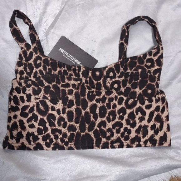Pretty Little Thing Brown Leopard Print Crop Top Sz‎ 6 - Picture 1 of 7